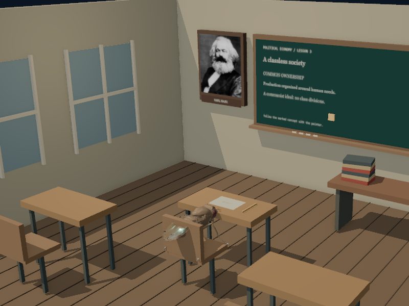 Communism Classroom Instruction: fly brain experiment scene