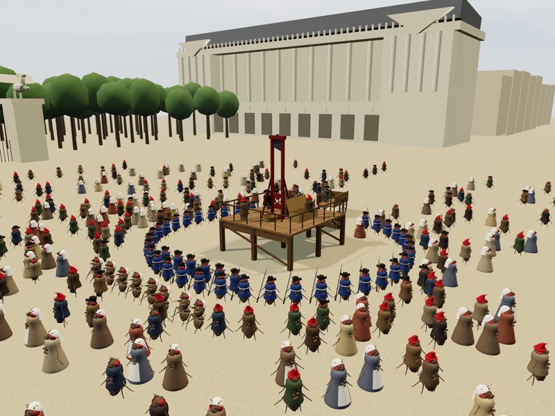 Guillotine, Place de la Révolution 1793: Neck-Cut Connectome Model: fly brain experiment scene